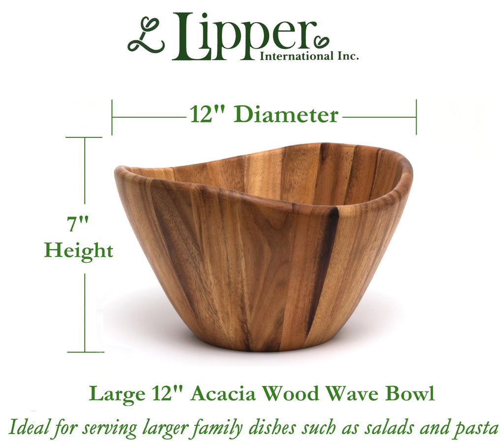 Acacia Wave Serving Bowl for Fruits or Salads, Large, 12" Diameter x 7" Height, Single Bowl