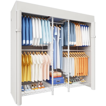 E12C Heavy Duty Closet Organizer System, Freestanding Clothing Rack, Adjustable Garment Rack 57.1" W x 16" D x 76.5" H