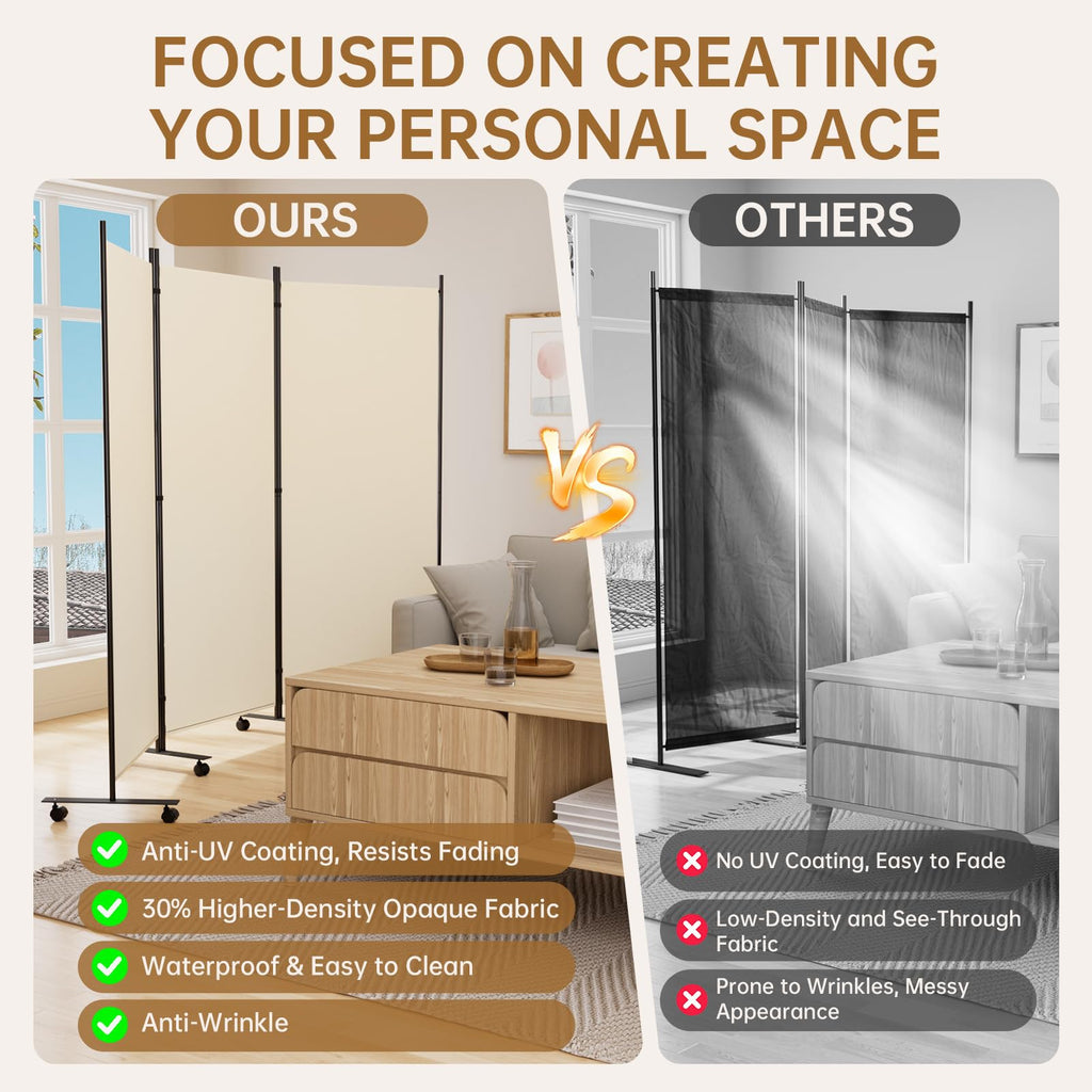 Room Divider 102'' Wide Folding Room Divider Panel with Wheel, Upgraded Base