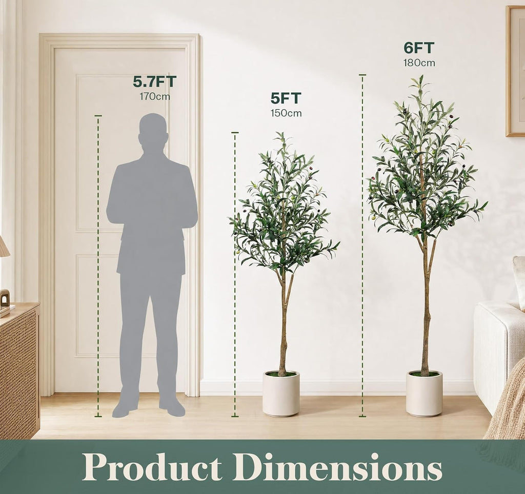 6FT Olive Trees Artificial Indoor, Fake Olive Tree with Heavy White Planter