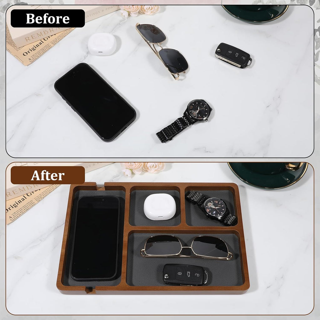 Valet Tray for Men, Black Sandalwood Catch All Tray, Wallet Trays Organizer for Nightstand, Desk, Elegant EDC Valet