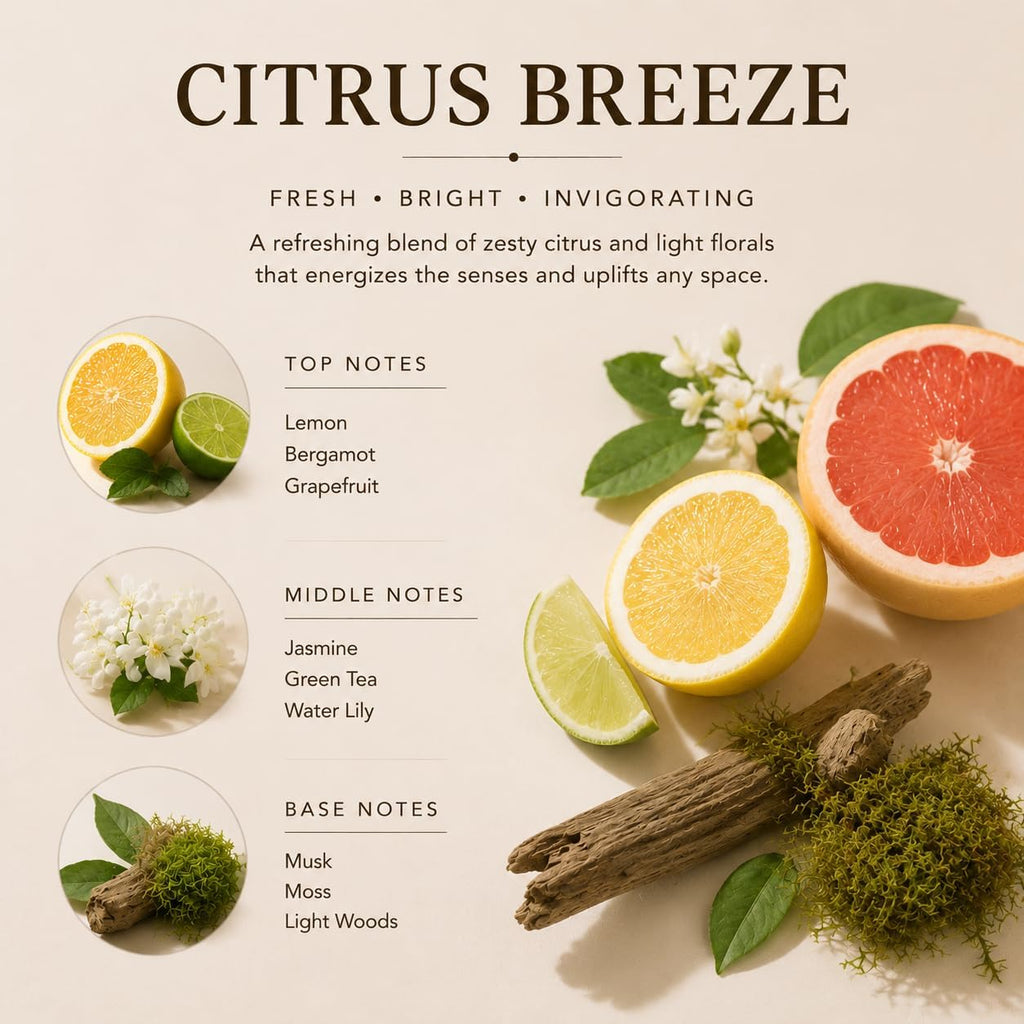 Reed Diffuser Set,3.38 fl oz (100 ml) - Citrus Breeze Oil Diffusers with 8 Reed Sticks, Home Fragrance Reed Diffuser