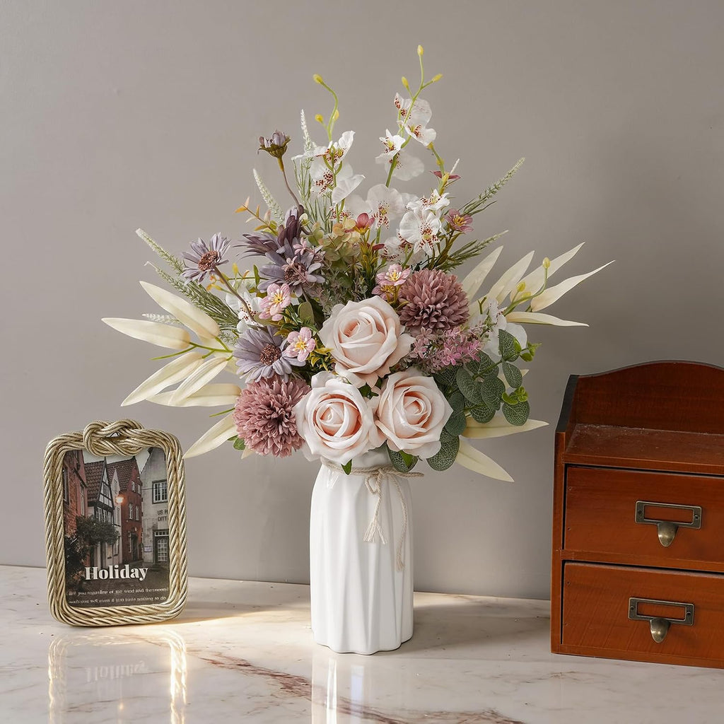 16-inch Artificial Fake Flowers Silk Table Arrangements Faux Plastic Floral Centerpieces Kitchen with Roses - Set of 80