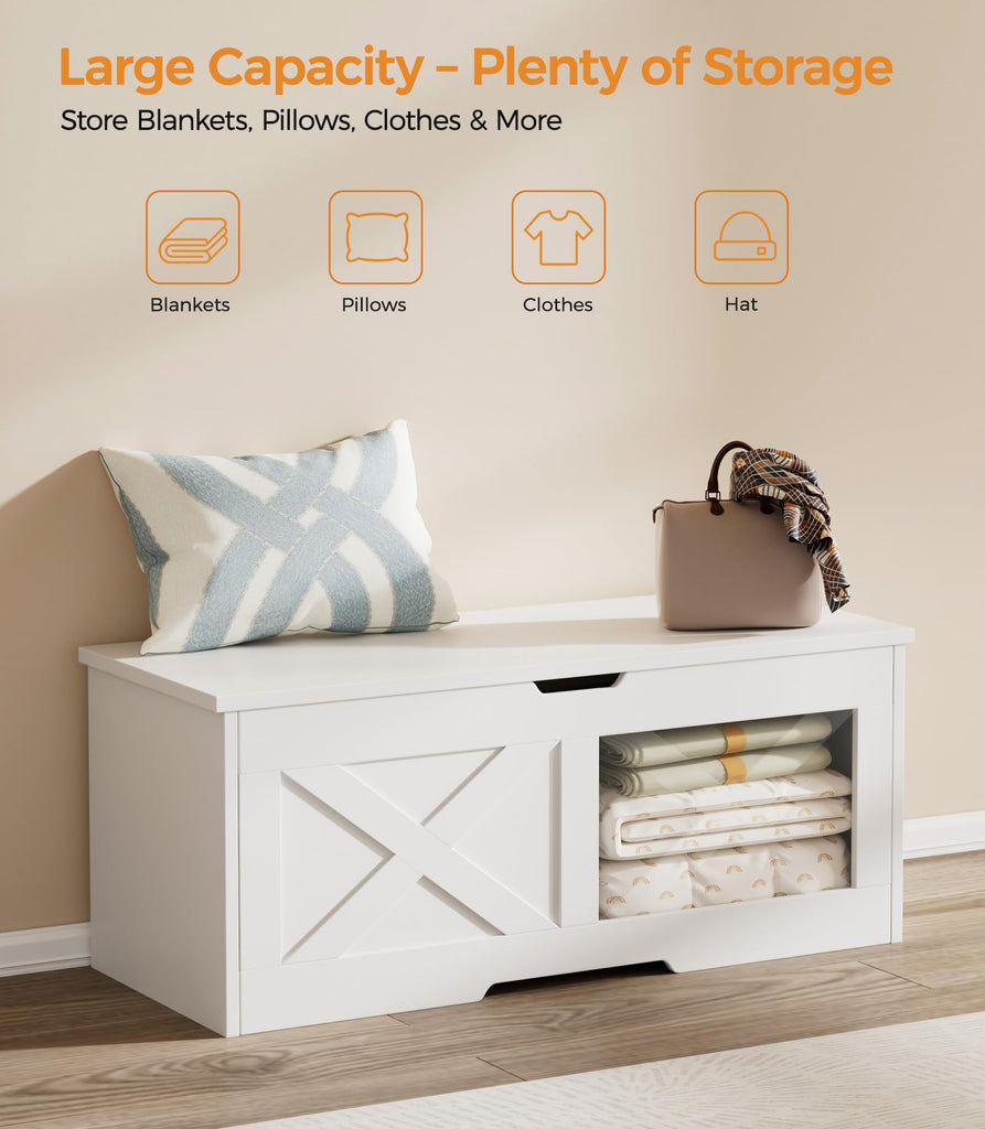 39.4" Large Wooden Storage Chest, Farmhouse Storage Bench