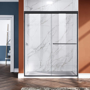 Double Sliding Shower Door 48 in. W x 72 in. H, Semi-Frameless Glass Shower Screen Panel 1/4" Clear Glass