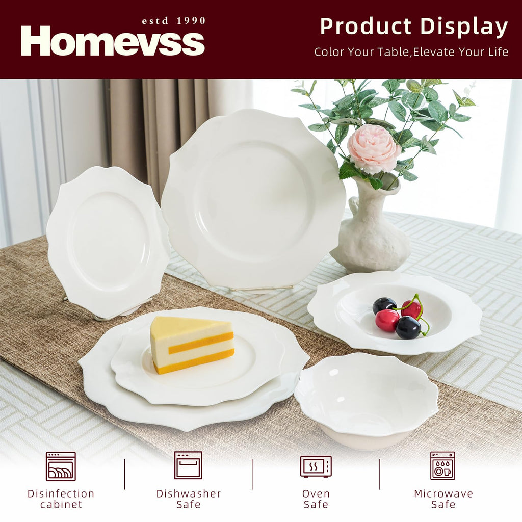 New Bone China Dinnerware Set, Embossed Lotus, 16pc Set