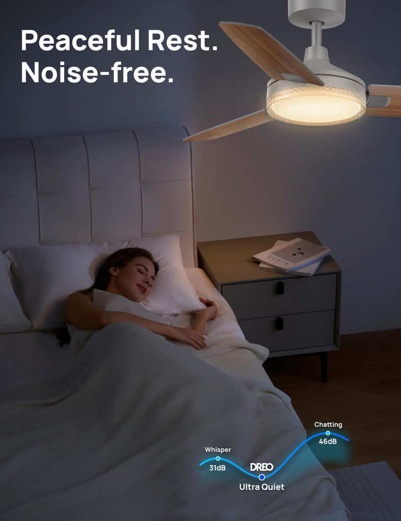 Ceiling Fan with Lights, Quiet DC Motor, 20db, Quick-Install, Powerful Airflow, 6 Speeds with Remote, Reversible