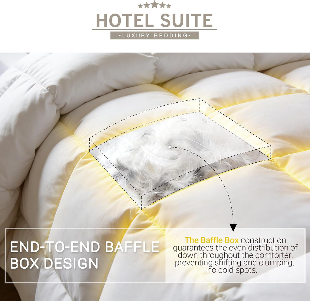 Feather Down Comforter, Natural Fluffy Duvet Insert, Luxurious Hotel Collection Quilts, All Season B