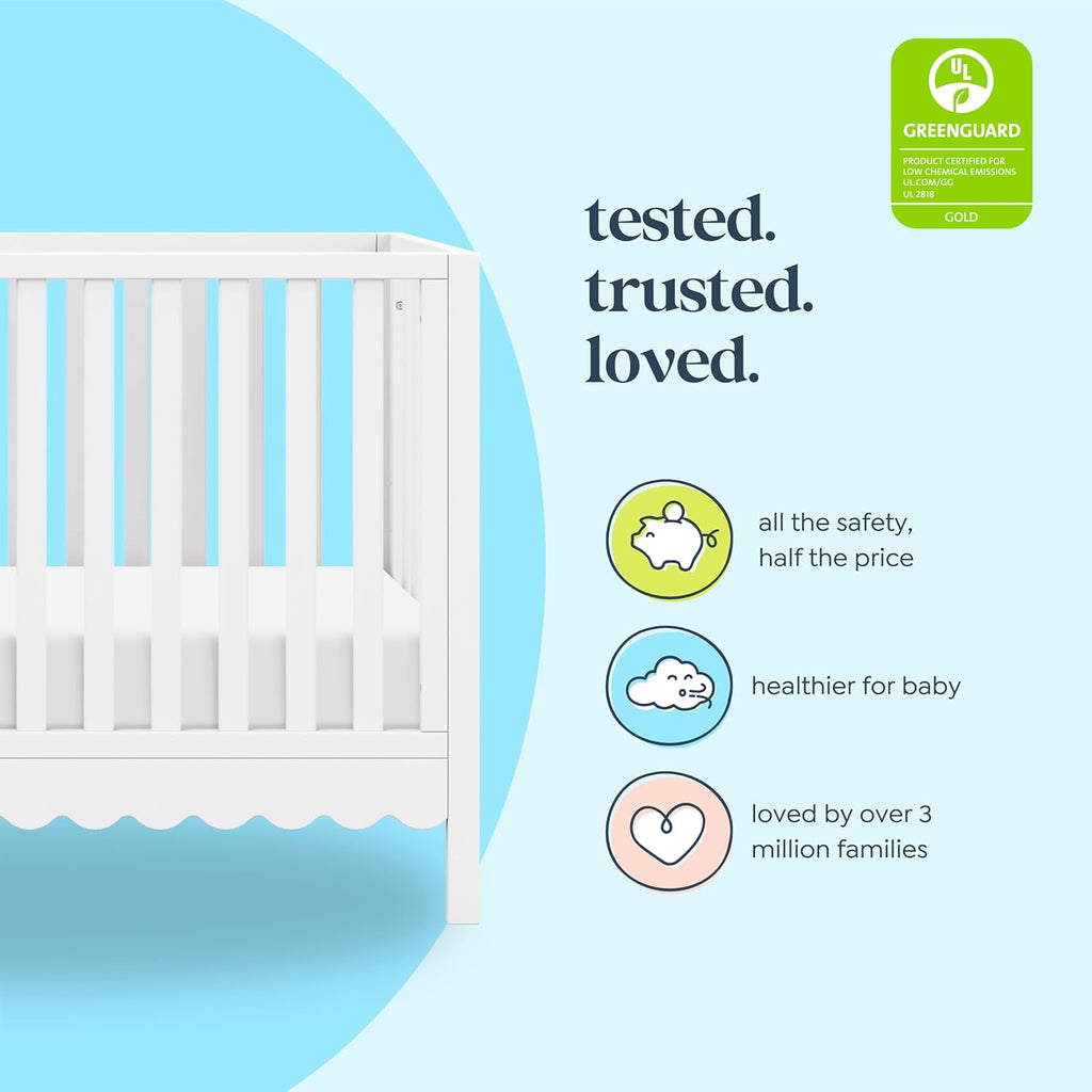 Sammy Scallop 4-in-1 Convertible Baby Crib, White | GREENGUARD Gold Certified, Converts to Toddler Bed & Daybed &