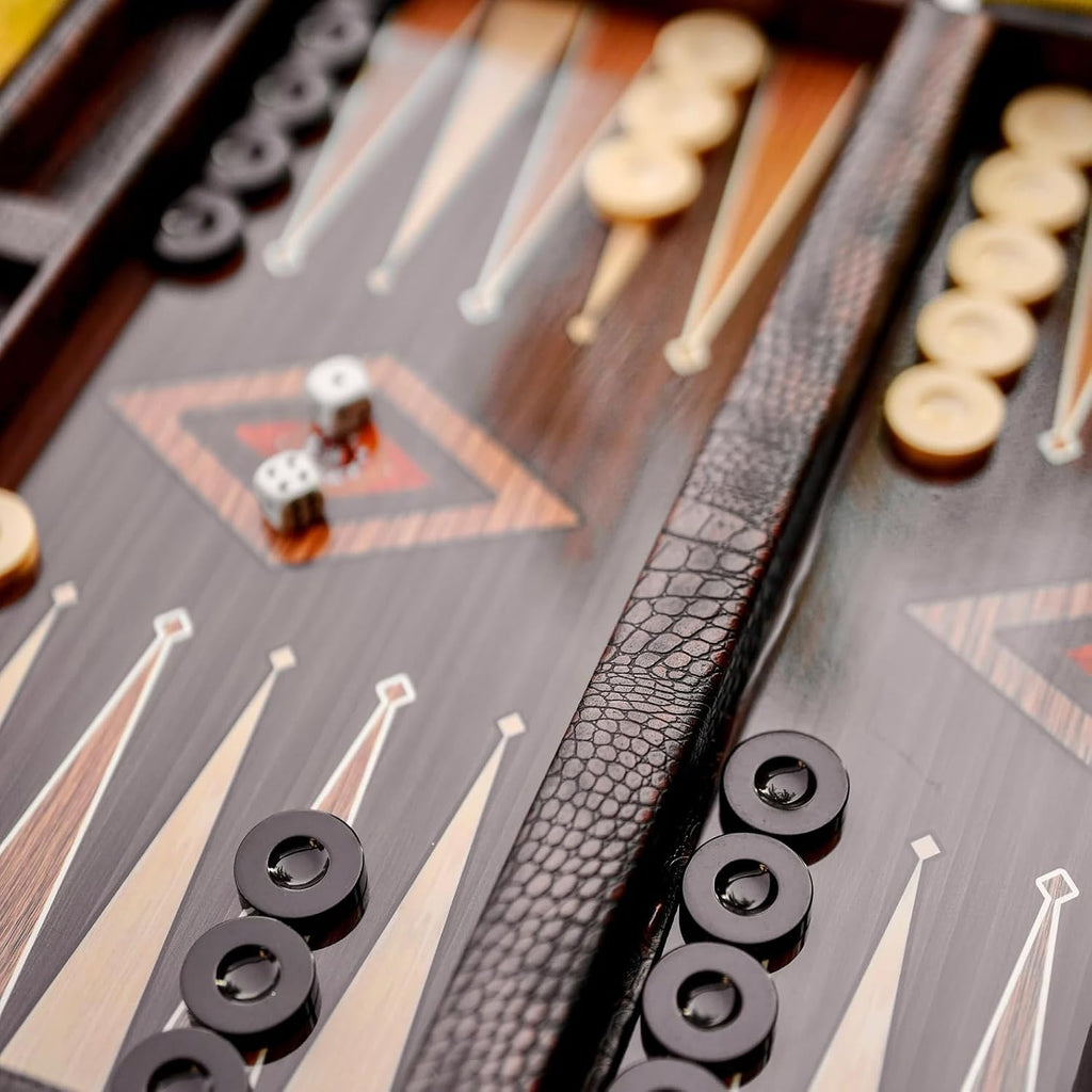 Personalized Leather Backgammon Set - Handmade Wooden Board Game with Carrying Case - Custom, Birthday Gift - Set of 37