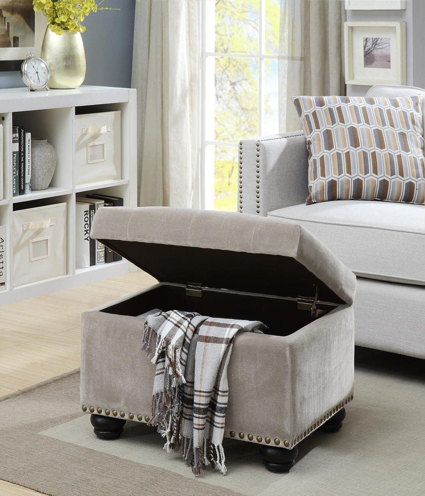Designs4Comfort 5th Avenue Storage Ottoman 24" - Contemporary Foot Stool and Seat with Hinged Lid, Den, Light Taupe