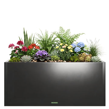 Metal Planter Box 32 Inch Outdoor, Galvanized Steel Raised Garden Bed