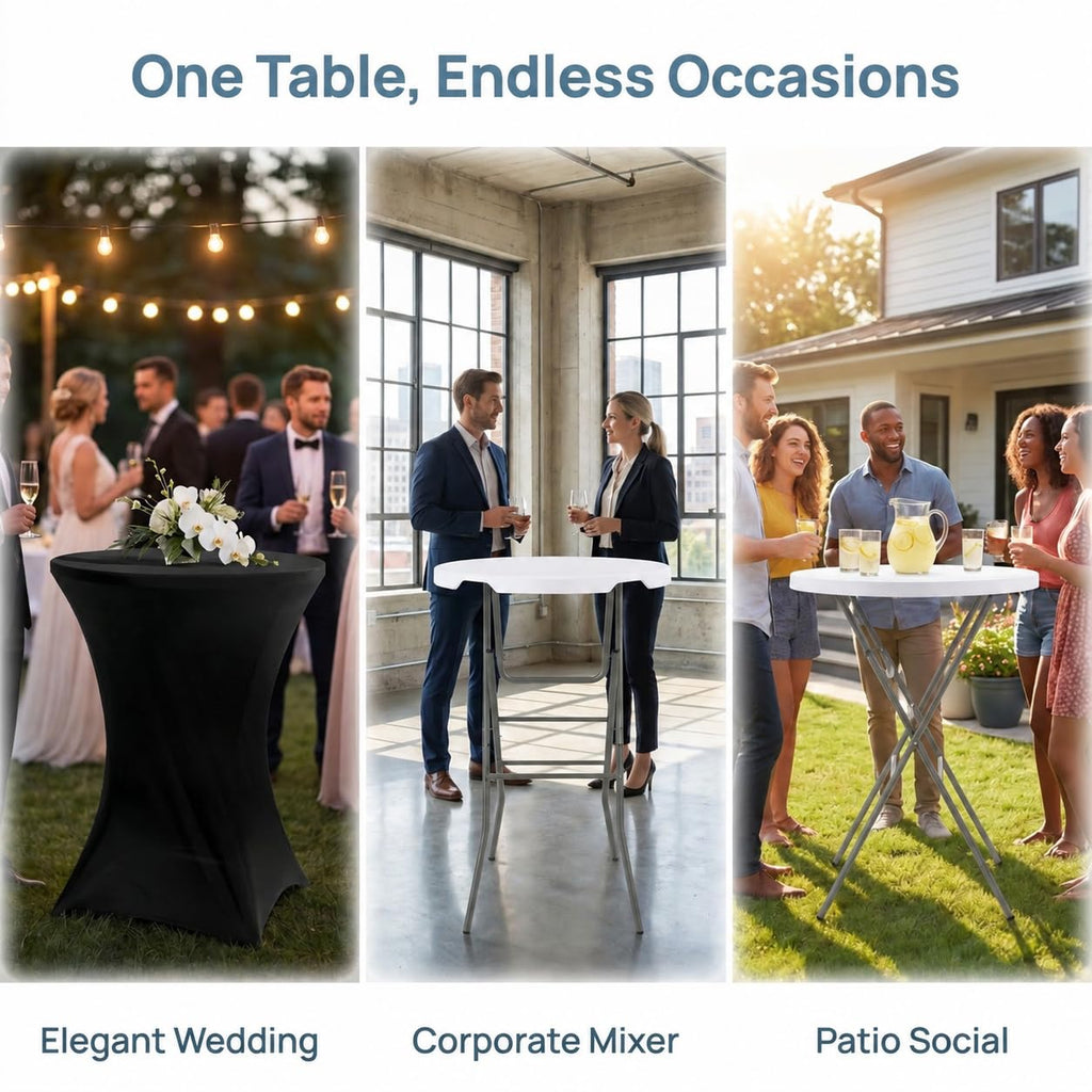 2-Pack 28 Inch Round Folding High Top Cocktail Tables with Dual Black Tablecloths, Portable Bar Height Bistro Set