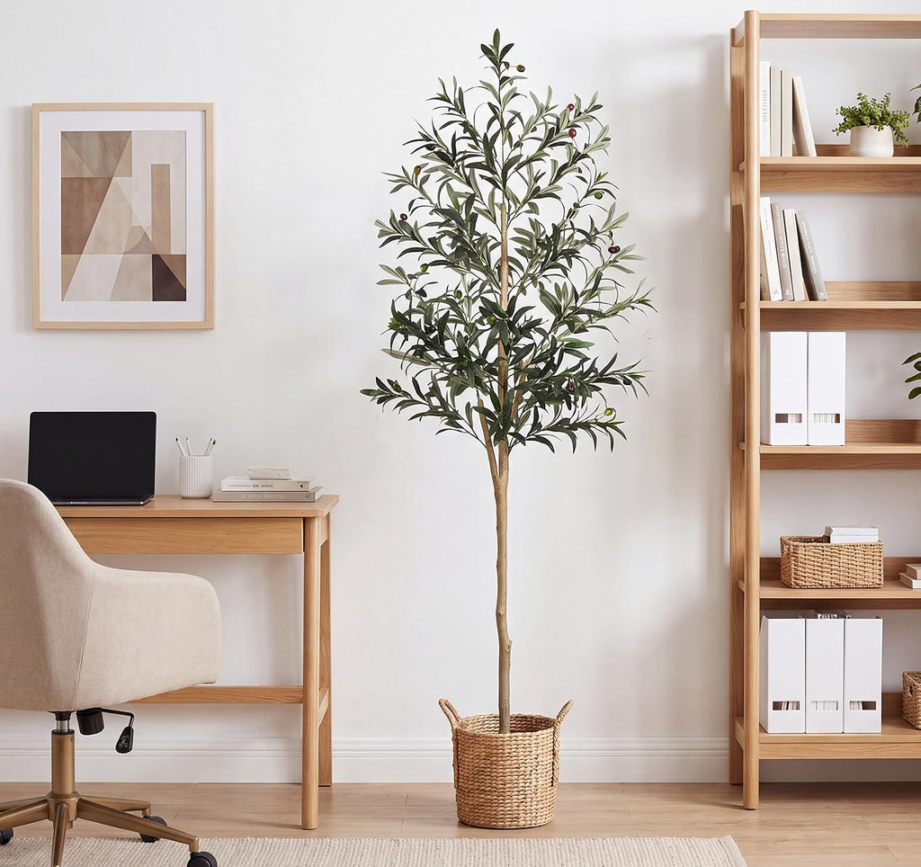 Artificial Olive Tree 6FT with Natural Wood Trunk, Realistic Silk Leaves