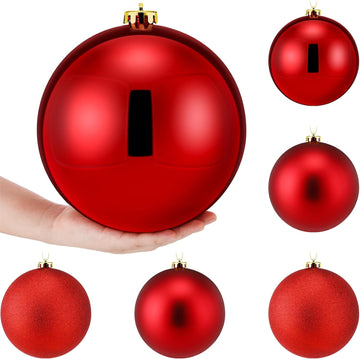 6 Pcs Extra Large Christmas Ball Ornaments 8'' Shatterproof, Red