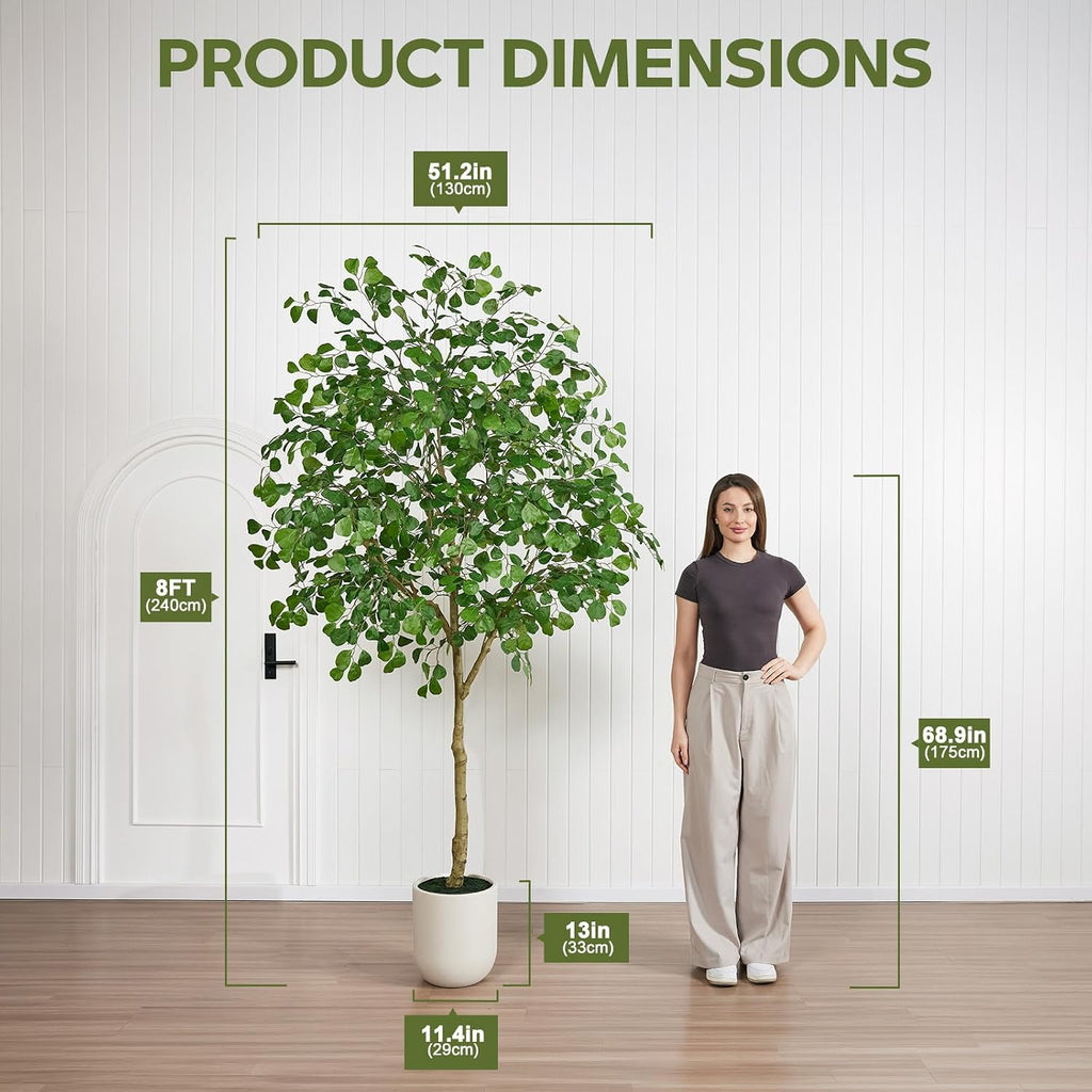 8FT Artificial Ficus Tree Indoor, Large Potted Faux Tree with Silk Leaves