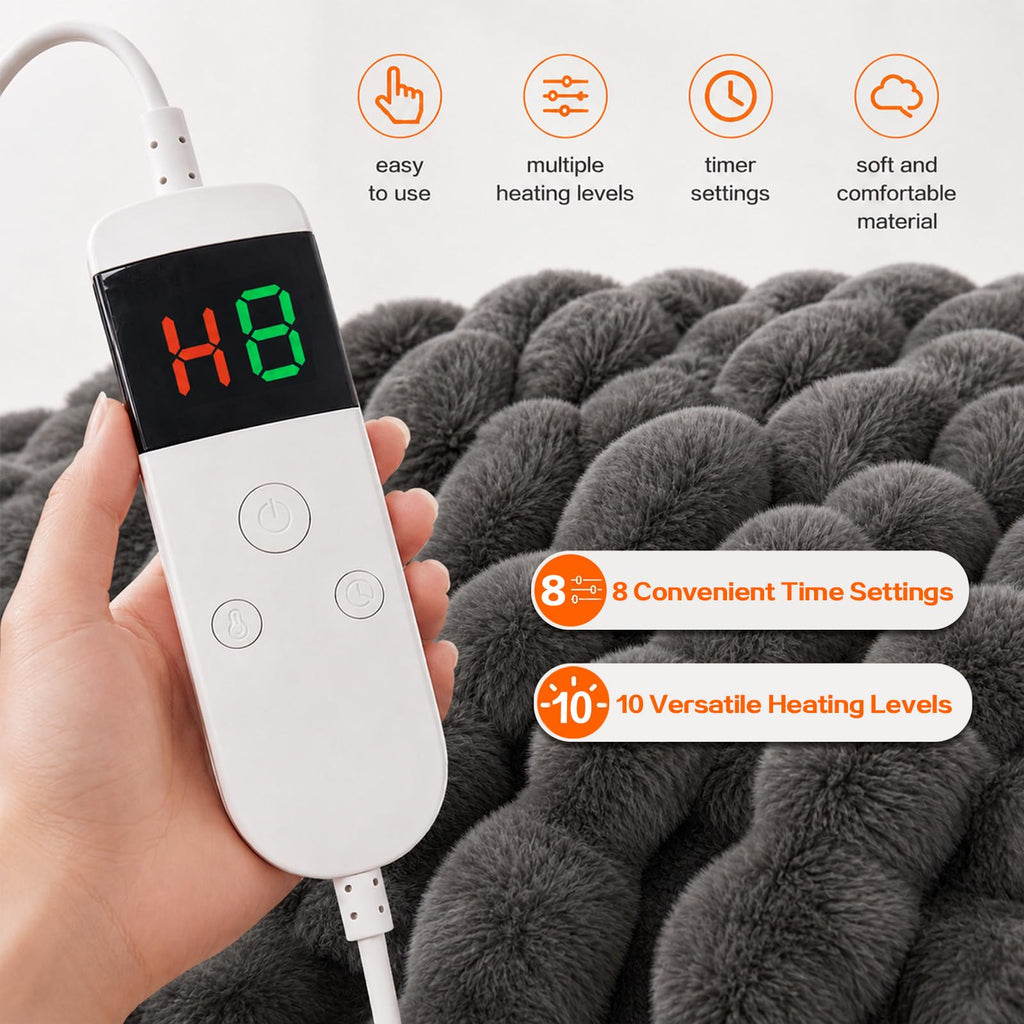 Heated Blanket Electric Faux Rabbit Fur Bubble Heating Blanket Throw Blanket 50"x60", 10 Heat Settings, 8 Hour Auto