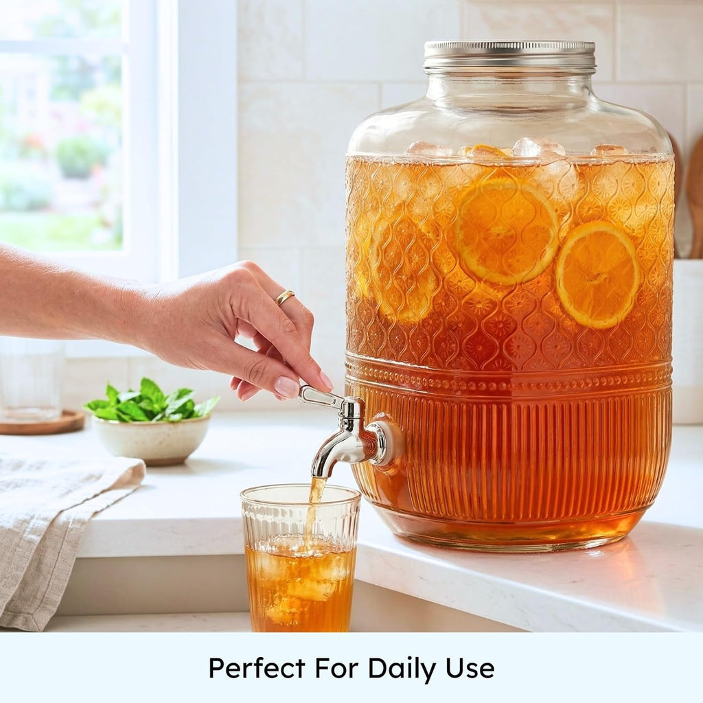 Drink Dispenser 2 Gallon, Large Glass Water Dispenser - (256oz) Clear