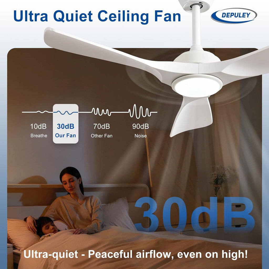 42-Inch Ceiling Fan with Light: White 3 Blade Indoor Outdoor Fans for Patios - Dimmable Ceiling Fan with Remote APP Control Ultra Quiet DC Motor Reversible 6 Speed Timer A101-B0F83L8L8K