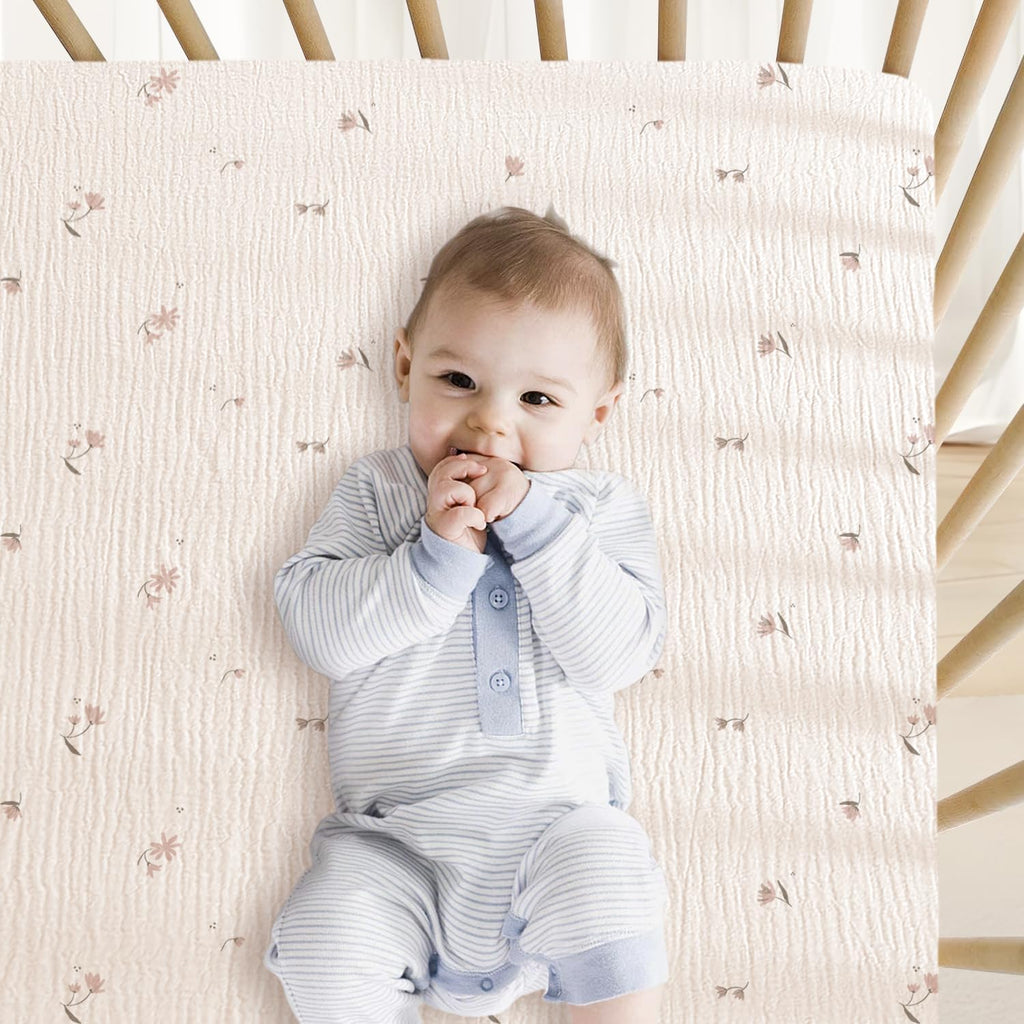 Muslin Crib Sheets Fitted for Boys and Girls 2 Pack, 100% Cotton Baby Bed Sheets Soft Breathable, Neutral Fitted Baby