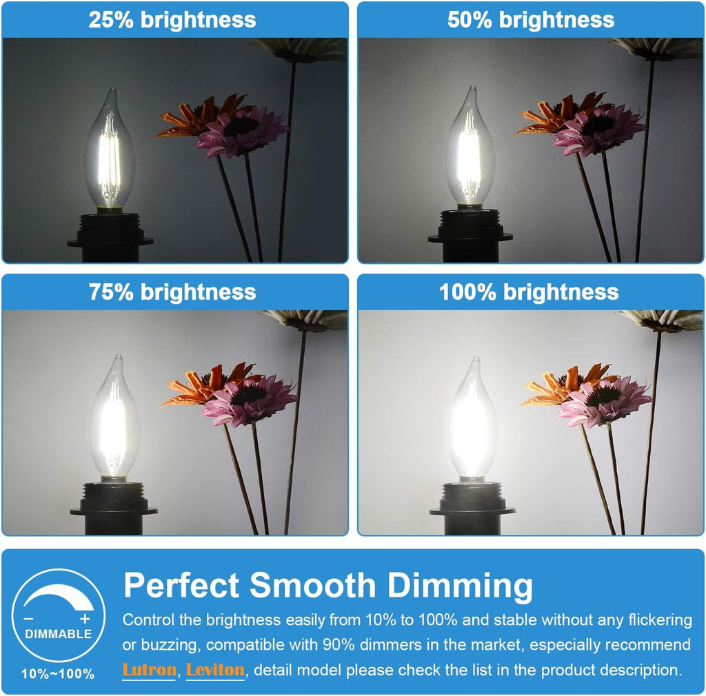 E12 Candelabra LED Bulbs, 6W Clear Filament Chandelier Light Bulbs
