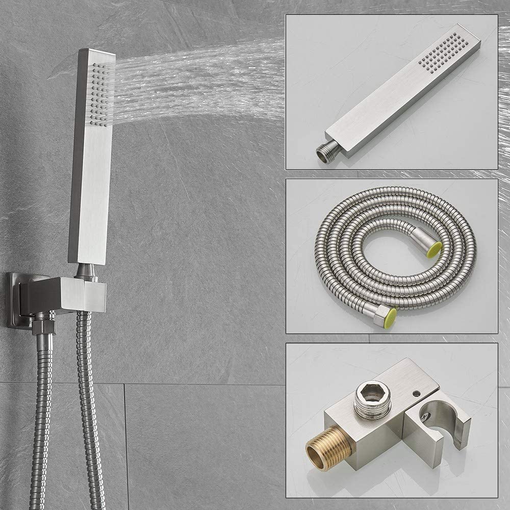 Shower System Brushed Nickel Bathroom Rainfall Shower Faucet Set Complete Wall Mounted 8 Inch Shower Head and Handle