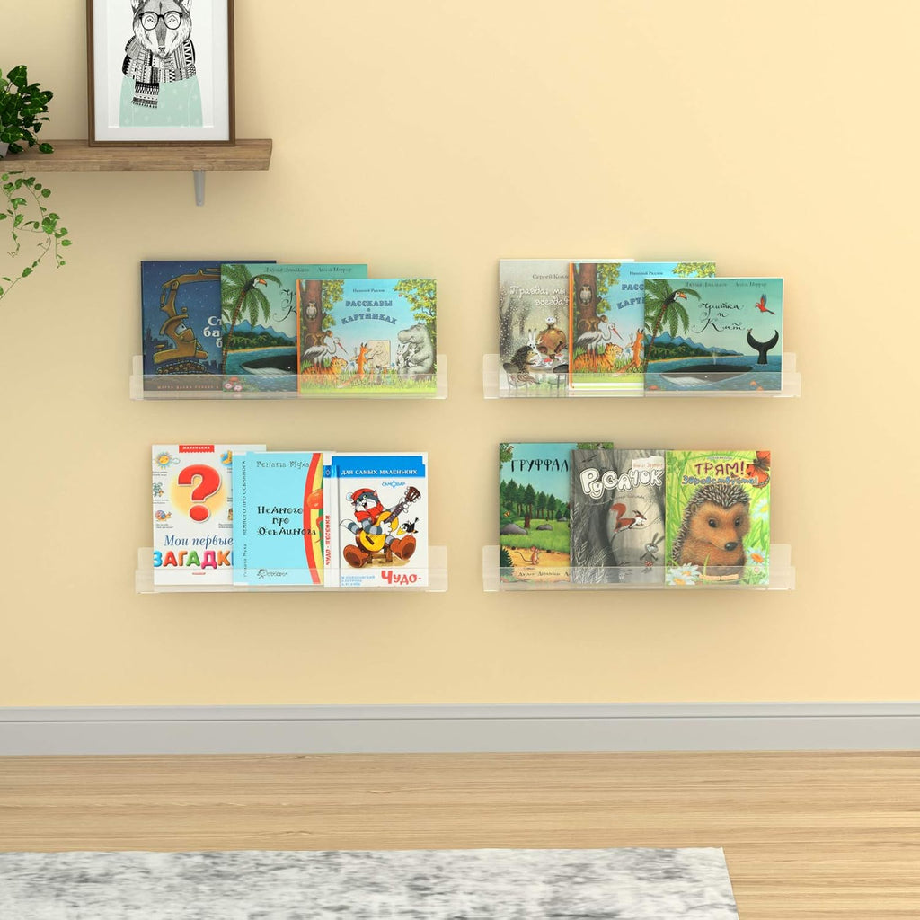 24" Acrylic Floating Nursery Kids Bookshelf Wall Shelf 4 Packs