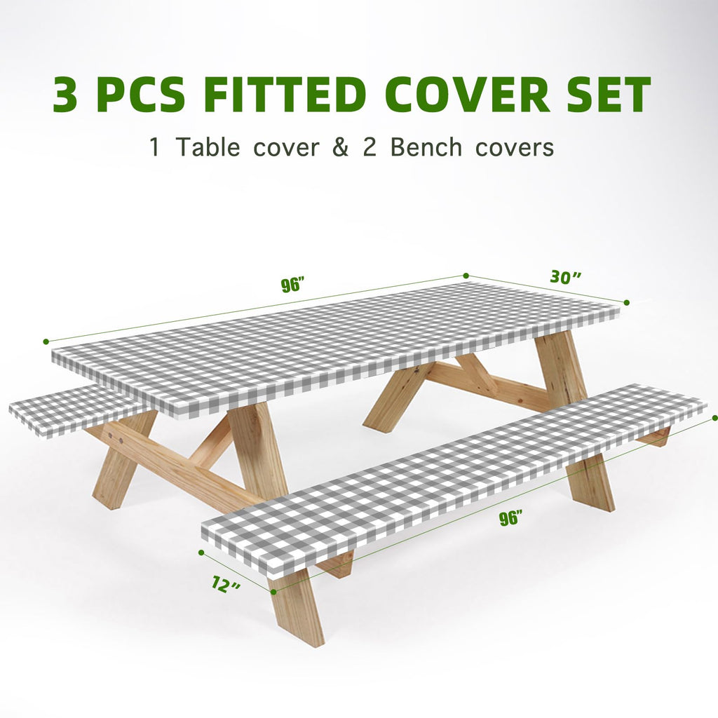 Picnic Table Cover with Bench Covers Fitted Table Clothes for 8 Foot Rectangle Tables Vinyl Flannel Backing with