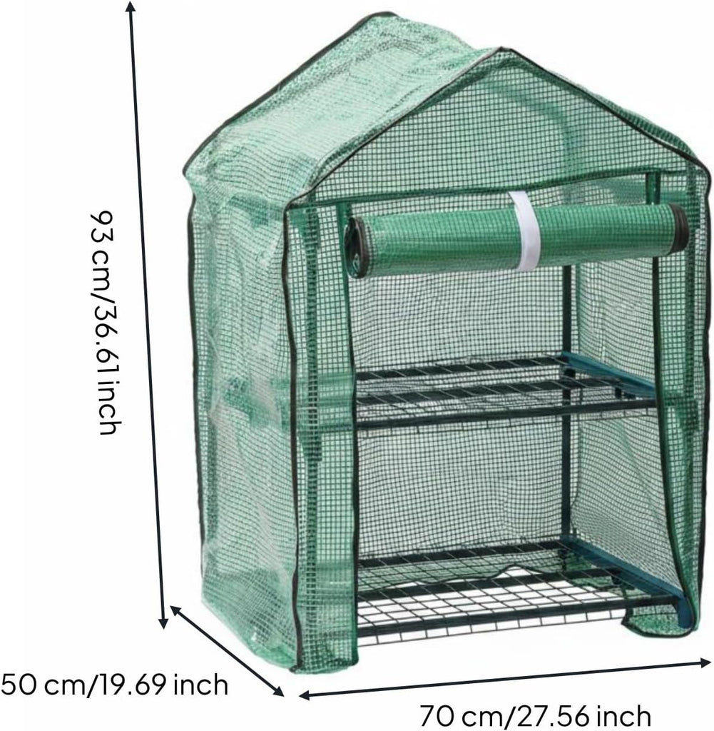 Greenhouse Shelter Mini Greenhouse Plant Shelter Garden Cover Balcony Tent Two Shelves PE Cover and Metal Frame Help