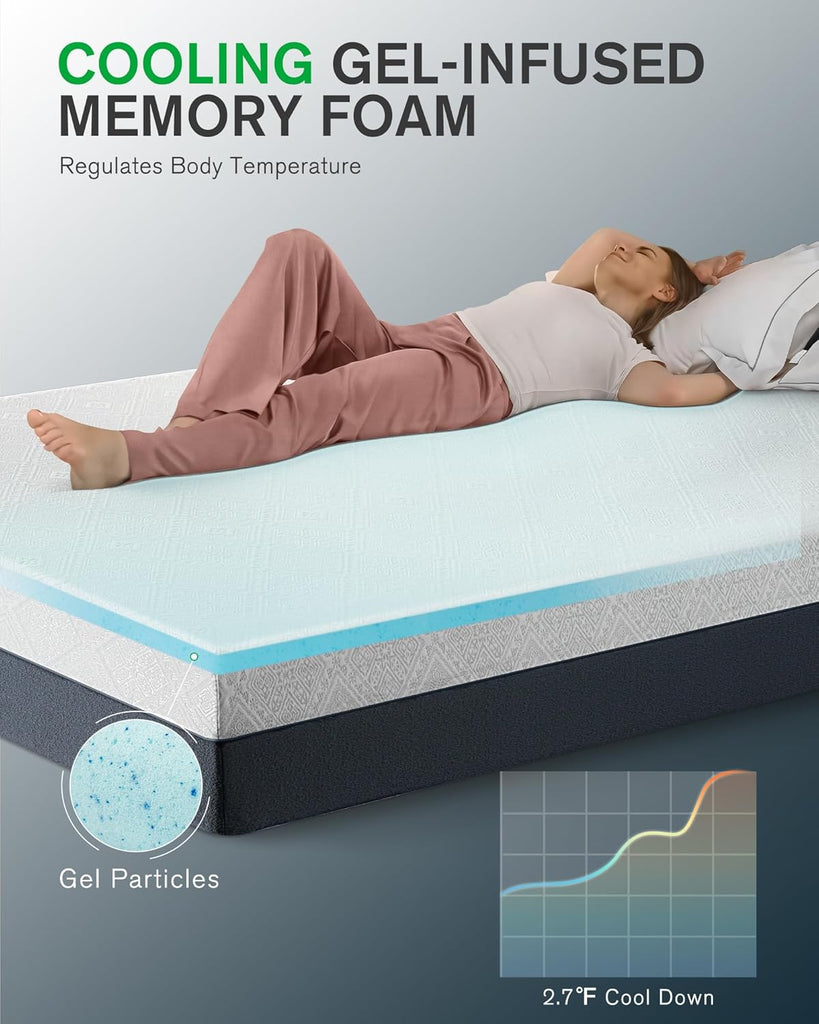 Queen Size Mattress, 10 Inch Cooling-Gel Memory Foam Mattress Made in USA, CertiPUR-US Certified Mattresses in a Box
