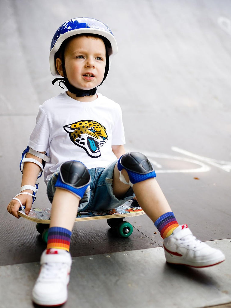 6 Pairs Kids Boys Crew Socks Kids Cotton Rainbow Stripe Calf Breathable Athletic Socks for Girls and Boys