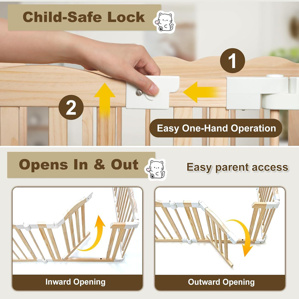 Foldable Wooden Playpen for Babies, Extra Large Play Pen, 90 x 60 x 24 in | Pre-Assembled Wooden Baby Playpen, Ready