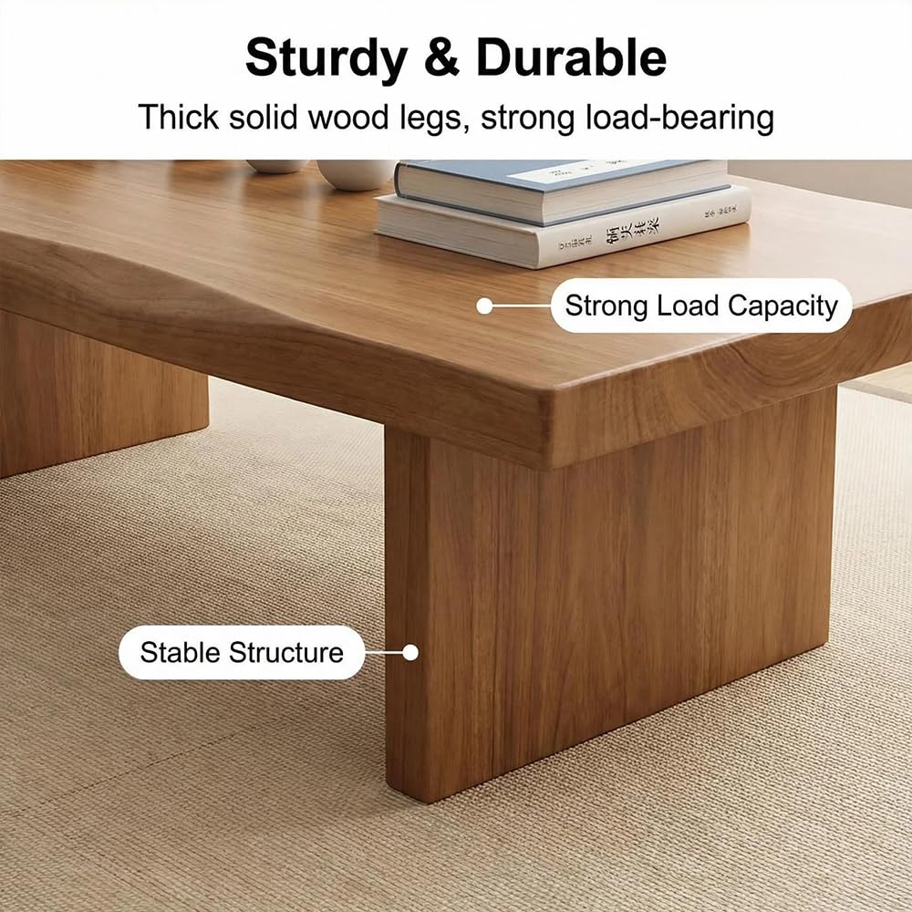 Japanese Dining Table, Solid Wood Japanese Floor Table with Live Edge, Simple and Modern Low Design, Bay Window