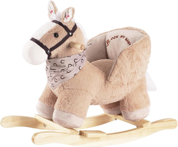 My Baby Rocking Horse with Seat, Plush Ride-On Rocker with Realistic Sound, Wooden Rocking Horse for Toddlers Ages