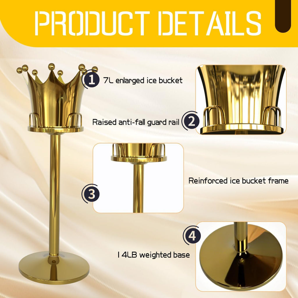 Crown Ice Champagne Bucket with Stand, Large Standing Ice Buckets