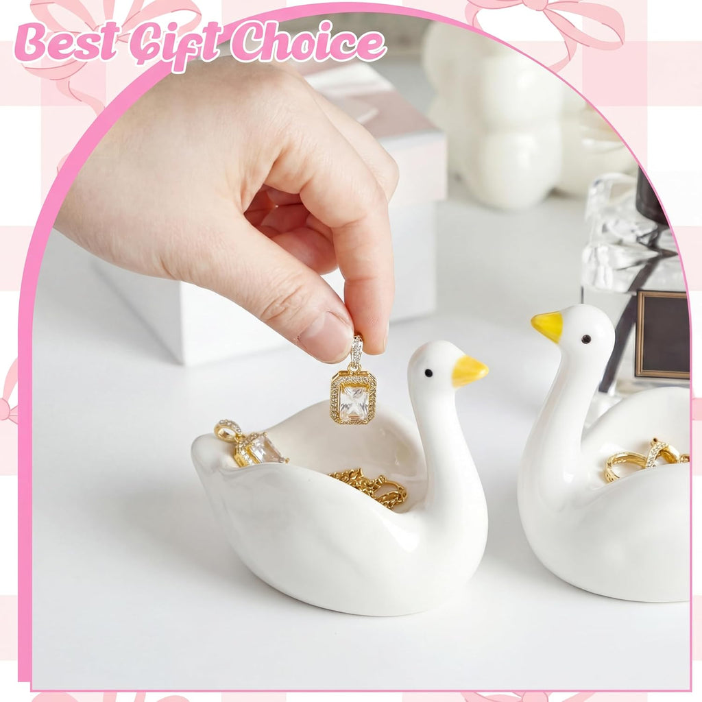 Silly Goose Jewelry Tray Trinket Dishes Ceramic Ring Holder Small Trinket Bowl Cute Decorative Silly Goose Room - Set of 2