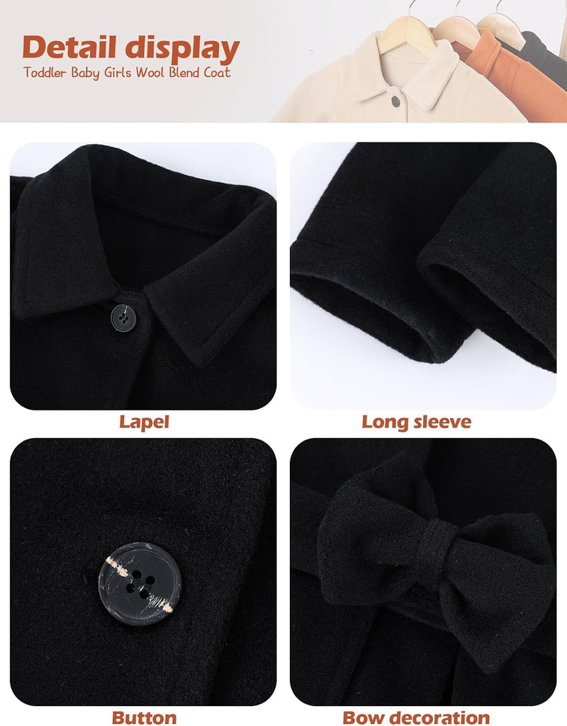 Toddler Girls Dress Coat Wool Peacoat Fall Winter Outfits