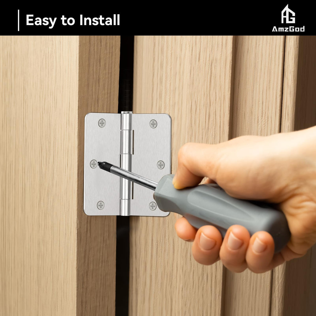 Door Hinges Brushed Nickel - 3 Pack 3.5 Inch Rounded Interior Satin Nickel with 1/4" Radius Corners - 3 1/2 Inches