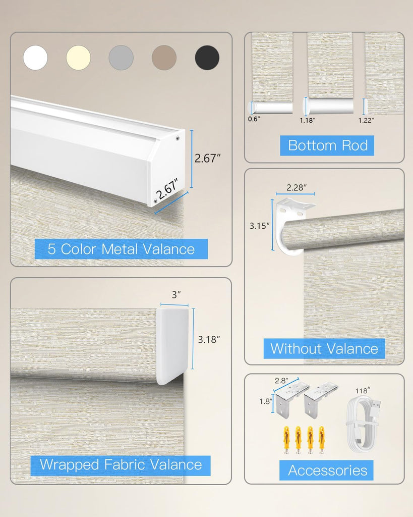 Motorized Roller Shade with Remote Control, Blackout Electric Shade for Windows Compatible with Alexa Google via Hub
