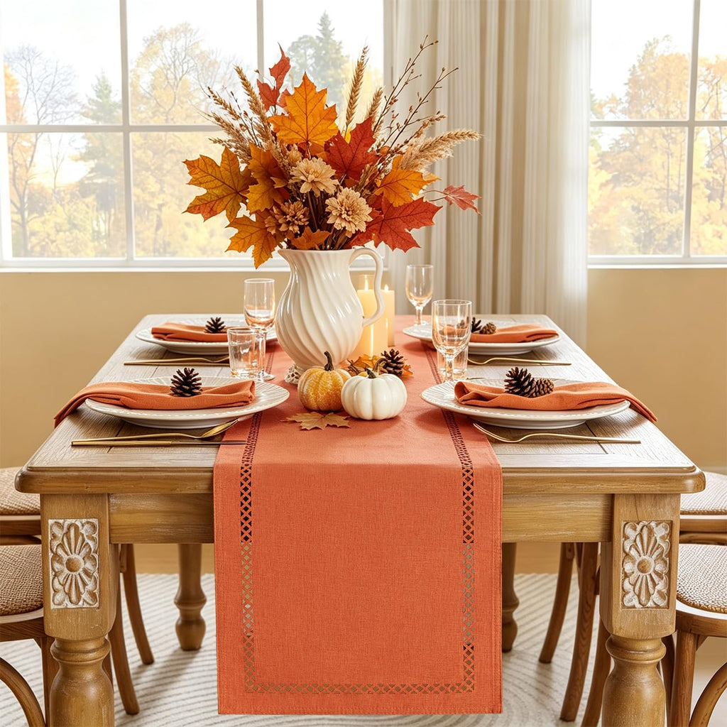 Orange Burlap Table Runner, Fall Table Runners 108 inches Long