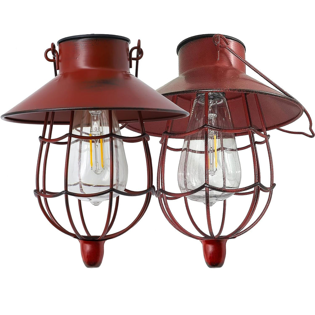 2 Pack Solar Lantern Hanging Waterproof Outdoor Metal Solar Lamp with Warm White Light Decorate for Yard Garden