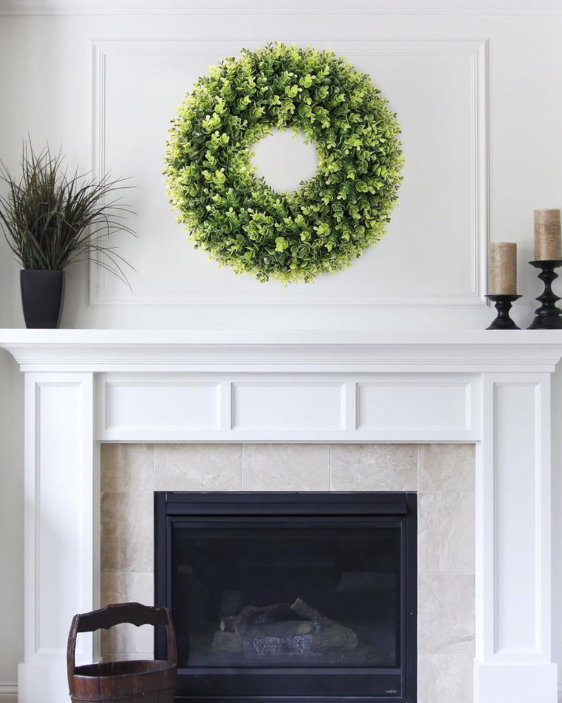 20 Inch Artificial Boxwood Wreath for Front Door, UV Resistant Outdoor Green Wreath, Waterproof Weather Resistant