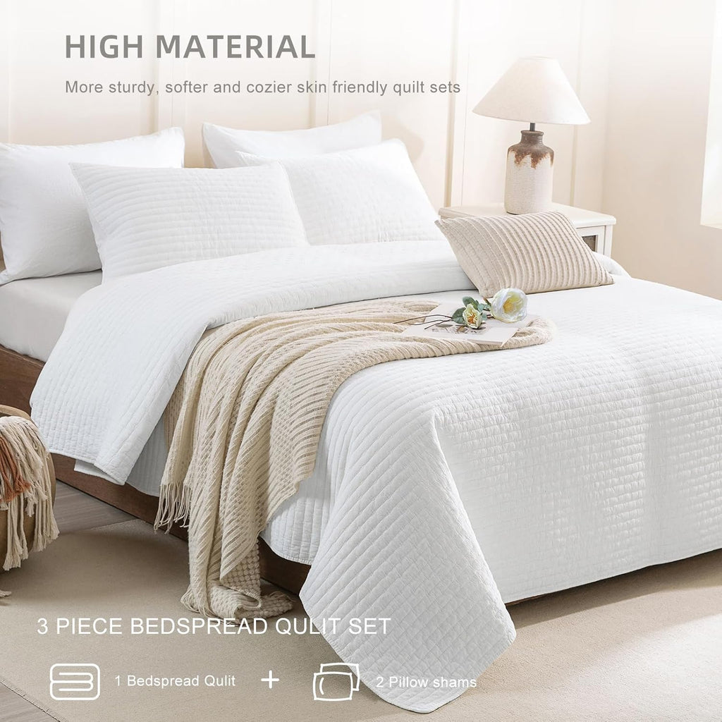 Oversized King Quilt 128x120, White Oversized King Bedspreads Set for Bed, Lightweight & Soft Farmhouse Coverlet All