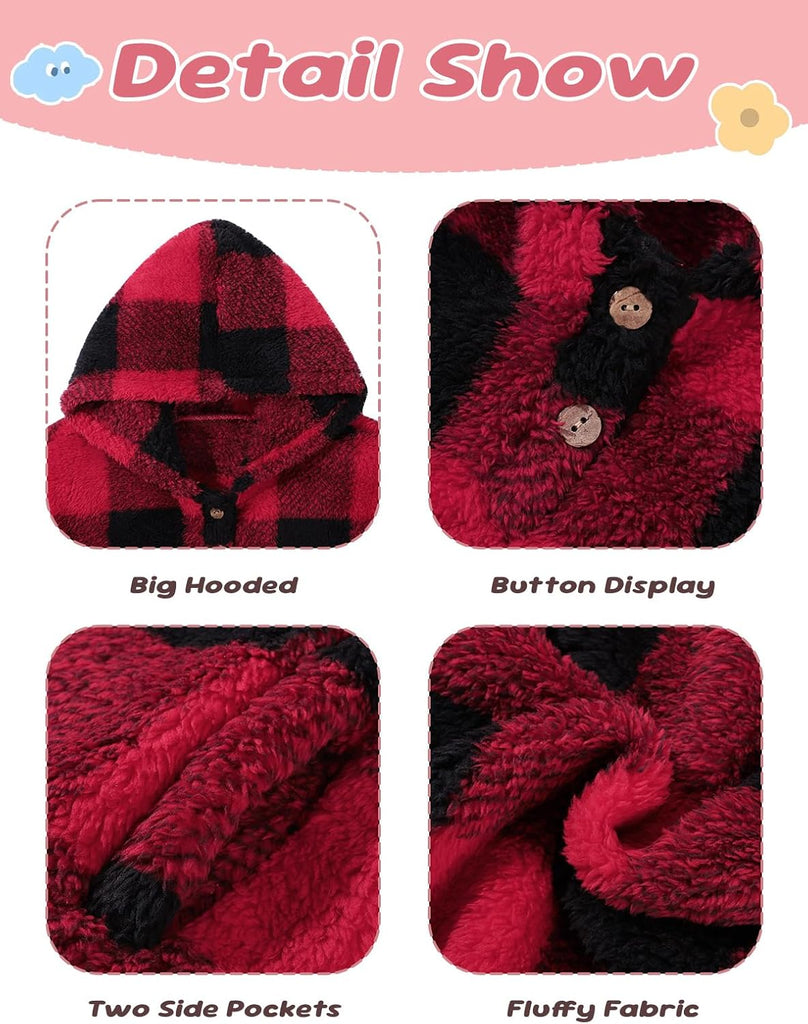 Girls Fuzzy Pullover Hoodie Sherpa Fleece Button Fluffy Sweatshirt
