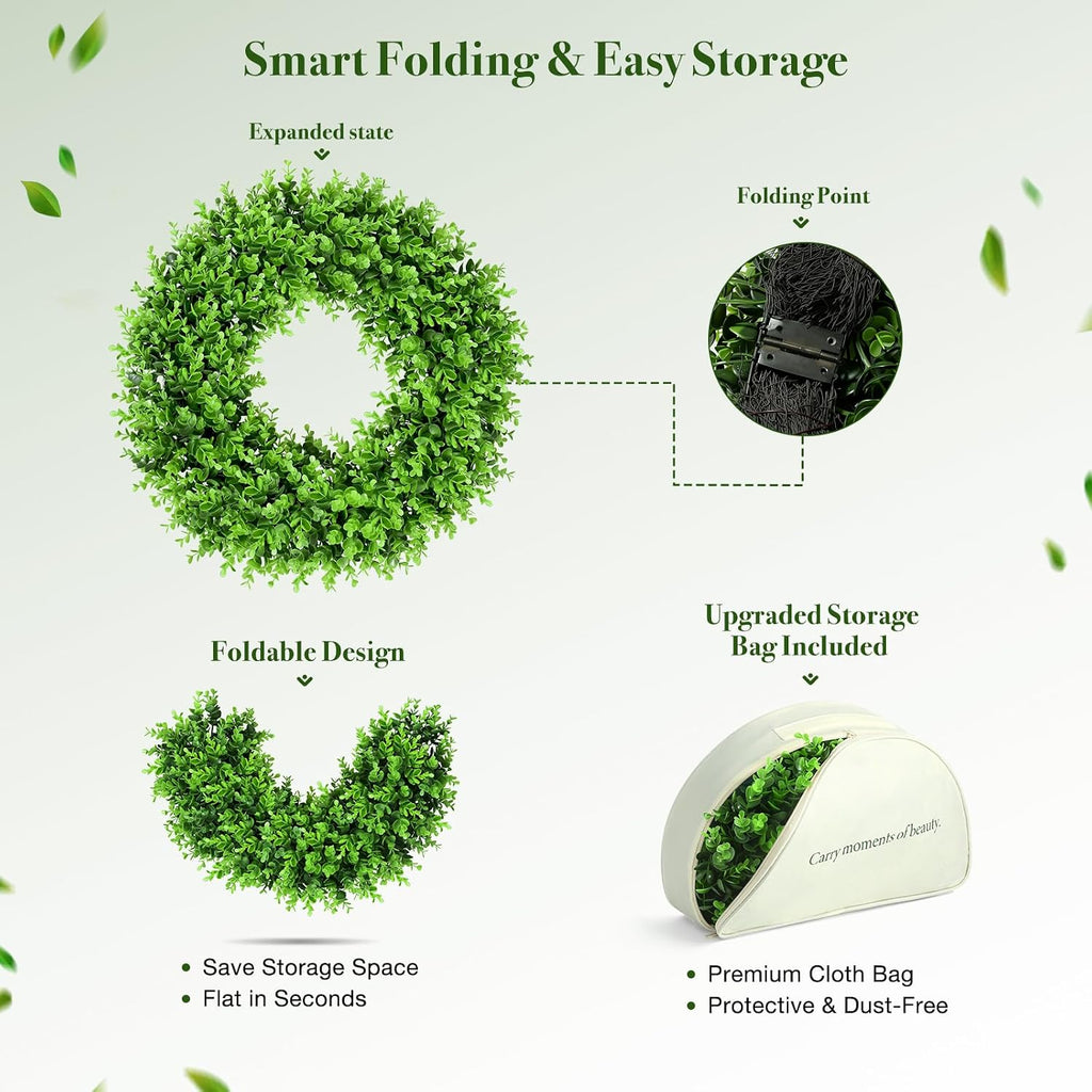 24" Boxwood Wreaths for Front Door - Large Boxwood Wreath with Sash