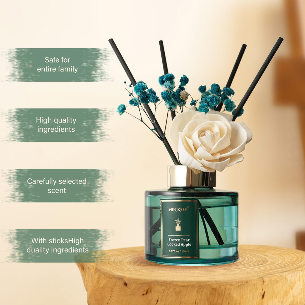 Flower Reed Diffusers Set, 5.07 oz Pear/Apple/Berry Scented Oil Diffuser with 8 Reed Sticks, Home Fragrance Diffuser