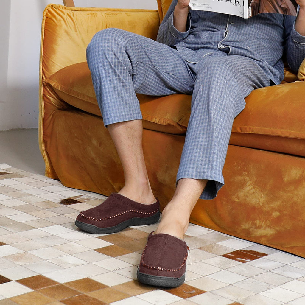 Men's Slip On Moccasin Slippers, Coffee, 9-10