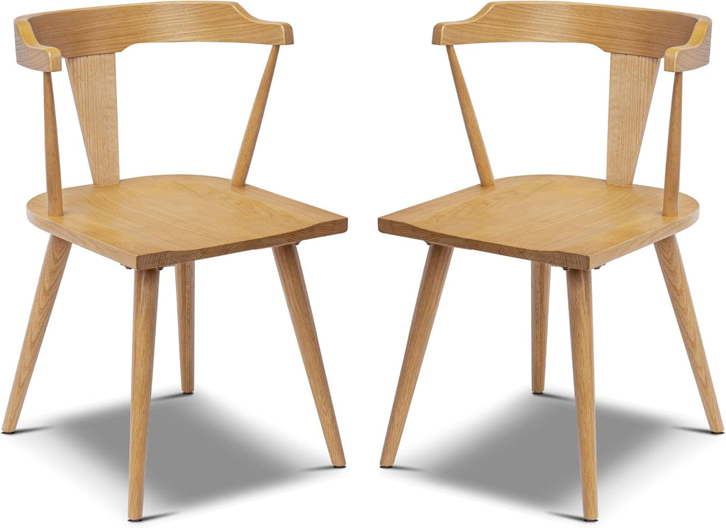 Mid Century Modern Enzo Dining Chair Solid Oak Wood Set of 2