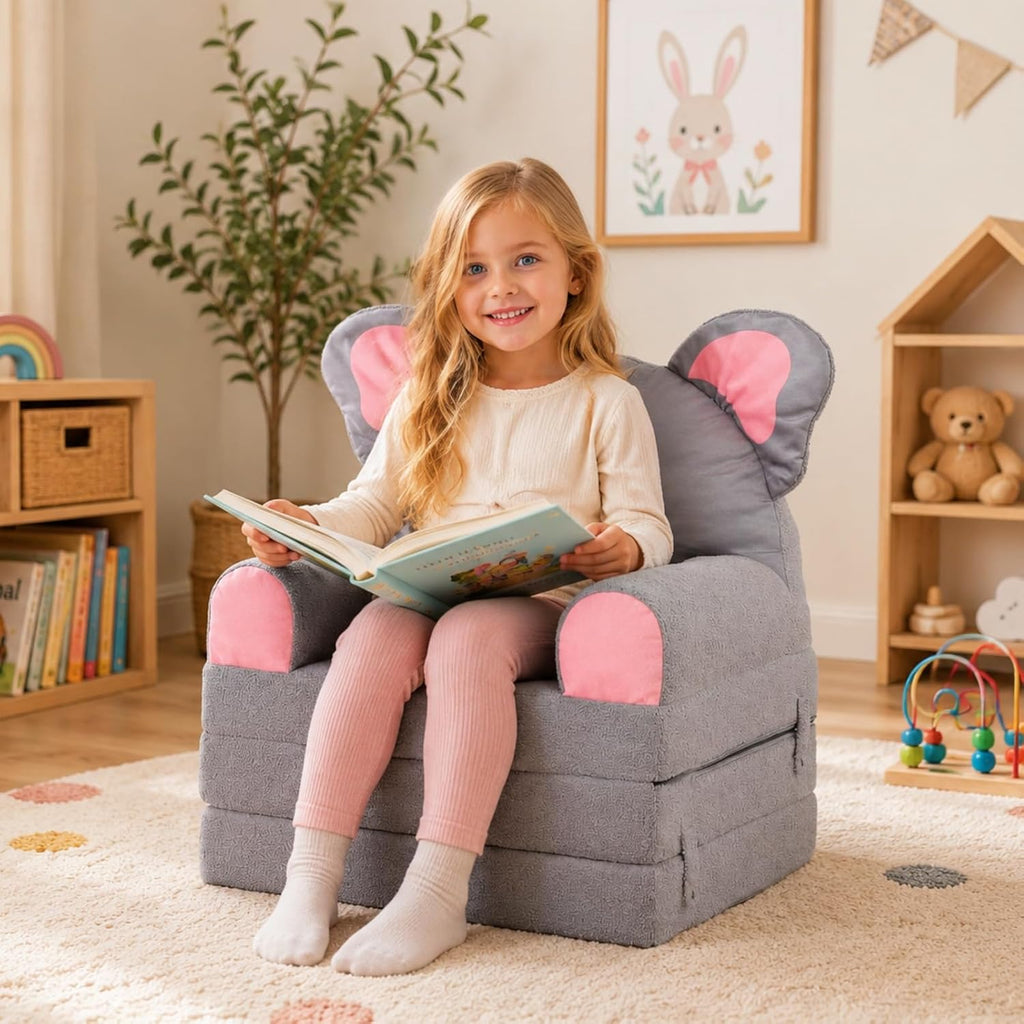 Kids Sofa Chair, in-1 Large Foldable Couch,Sherpa,Elephant Grey