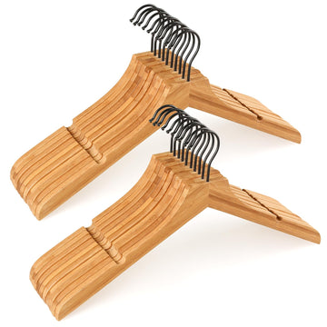 Bamboo Wooden Hangers, Clothes Hangers with Rotatable Black Hook and Smooth Cut Nothces, Set of 20 Durable and Slim